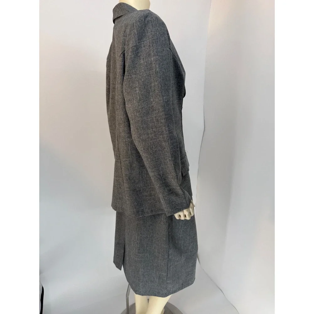 Vintage 80s Prelude Grey Skirt Suit Power Suit Size 16 Bold Shoulder Lightweight